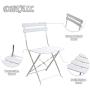 OC Orange-Casual 3-Piece Outdoor Furniture Set, Premium Steel Patio Stripe Small Bistro Set, Folding Dining Table and Chairs for Porch Balcony, White