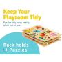 Etna 3 Piece Educational Wooden Peg Puzzles with Metal Organizer Rack