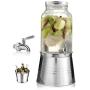 Clear Glass Mason Jar Beverage Drink Dispenser - Galvanized Metal Base Stand Use As Ice Bucket - 1.5 Gallon - Stainless Steel Leak Free Spigot Included - Home Bar & Party Glass Jug Centerpiece