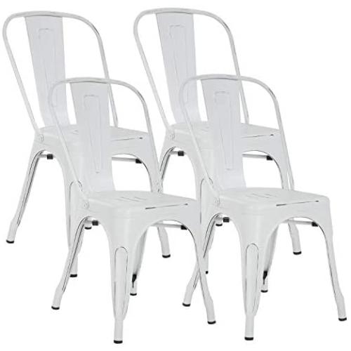 Metal Chair Dining Chairs Set of 4 Patio Chair 18 Inches Seat Height Dining Room Kitchen Chair Tolix Restaurant Chairs Trattoria Bar Stackable Chairs Metal Indoor Outdoor Chair,White