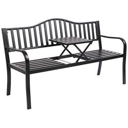 VINGLI 59'' Patio Garden Bench Table Outdoor Metal Park Benches,Cast Iron Steel Frame Chair Porch Path Yard Lawn Decor Deck