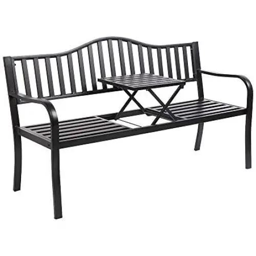 VINGLI 59'' Patio Garden Bench Table Outdoor Metal Park Benches,Cast Iron Steel Frame Chair Porch Path Yard Lawn Decor Deck VINGLI 59'' Patio Garden Bench Table Outdoor Metal Park Benches,Cast Iron Steel Frame Chair Porch Path Yard Lawn Decor Deck