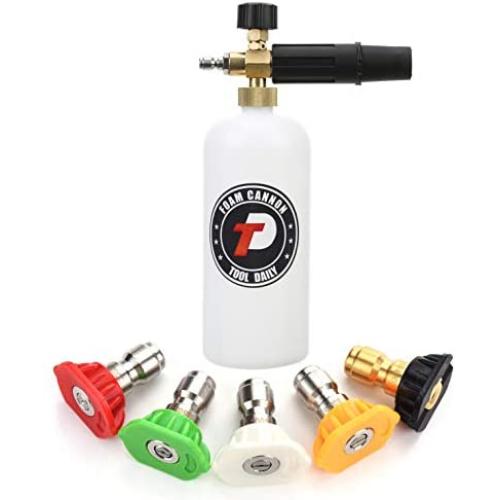 Tool Daily Foam Cannon with 1/4 Inch Quick Connector, 1 Liter, 5 Pressure Washer Nozzle Tips