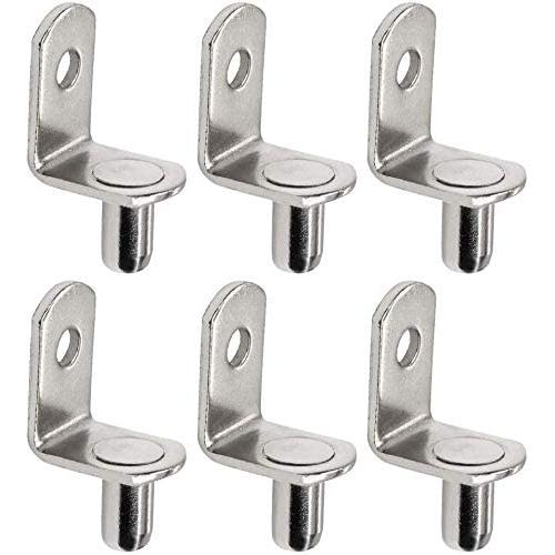 50 Pack Shelf Support Pegs 6mm L-Shaped Clips for Kitchen & Bookcase Shelf Cabinet Closet Shelf Bracket Pegs with Hole, Polished Nicke