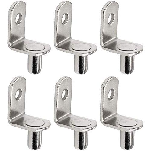 50 Pack Shelf Support Pegs 6mm L-Shaped Clips for Kitchen & Bookcase Shelf Cabinet Closet Shelf Bracket Pegs with Hole, Polished Nicke