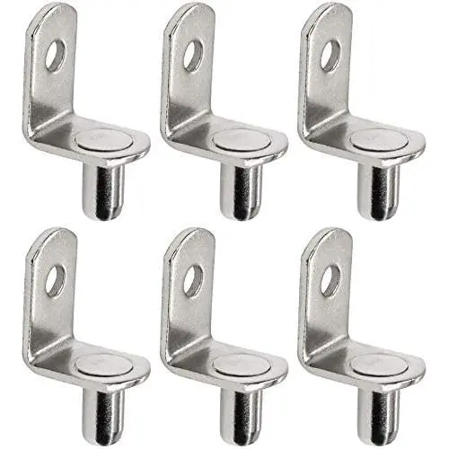 50 Pack Shelf Support Pegs 6mm L-Shaped Clips for Kitchen & Bookcase Shelf Cabinet Closet Shelf Bracket Pegs with Hole, Polished Nicke