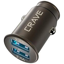 Crave Metal Car Charger [24W 4.8A 2 Port Dual USB] Zinc Alloy Universal Compact 12 Volt Charger, Smart Charge IC Technology - Gunmetal