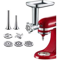 Gvode Food Meat Grinder Attachment for KitchenAid Stand Mixers Included 2 Sausage Stuffers & 4 grinding plates