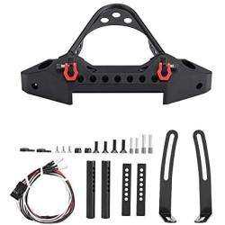 Zouminy RC Car Metal Front Bumper with 2 LED Lights for Traxxas T RX-4 1/10 Scale Crawler (Black)