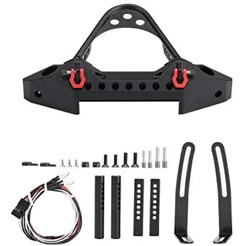 Zouminy RC Car Metal Front Bumper with 2 LED Lights for Traxxas T RX-4 1/10 Scale Crawler (Black)