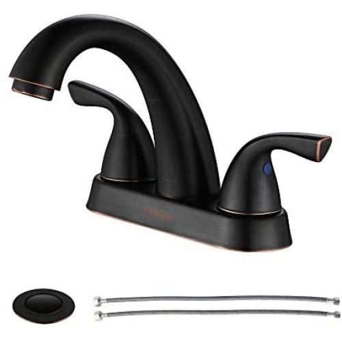 PARLOS Two-Handle Bathroom Sink Faucet with Metal Drain Assembly and Supply Hose Lead-Free cUPC Mixer Double Handle Tap Deck Mounted Oil Rubbed Bronze, 13597