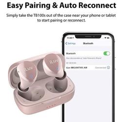 iLuv TB100 Rose Gold True Wireless Earbuds Cordless in-Ear Bluetooth 5.0 with Hands-Free Call MEMS Microphone, IPX6 Waterproof Protection, Long Playtime; Includes Compact Charging Case & 3 Ear Tips