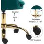 HOMHUM Modern Velvet Home Office Computer Desk Task Chair with Wheels, Mid-Back Adjustable Swivel with Arms Chair, Green Vanity Chair with Gold Metal Base