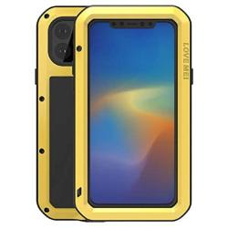 LOVE MEI for iPhone 11 Pro Max Case, Heavy Duty Full Body Sturdy Hard Shockproof Dirtproof Anti-Scratch Hybrid Aluminum Metal Silicone Case with Tempered Glass Cover for iPhone 11 Pro Max(Yellow)