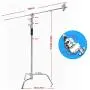 EACHSHOT C Stand Heavy Duty 100% Metal Max 10.8ft/330cm with 4.2ft/128cm Holding Arm Adjustable Light Stand cStand w/Boom Arm 2 Pcs Grip Head for Photography Photo Studio Video Reflector Monolight