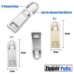 Zipper Pulls #5#3 8PCS - 4 Colors Metal Zipper Fixer Repair Replacement Pullers Metal-Plated Kits Zipper Sliders Zipper Pullers for Backpack Suitcase Jacket Bags Coat by FENGWANGLI