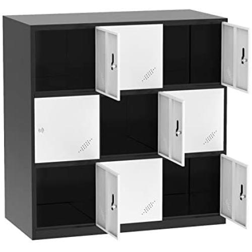Bonnlo Metal Locker Storage Cabinet Office Lockers for Employees Kids Break Room Dormitory Steel Organizer with 9 Doors & Keys