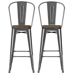 DHP Luxor 30'' Wood Seat, Set of 2 Bar Stool, Antique Gun Metal