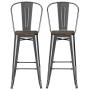 DHP Luxor 30'' Wood Seat, Set of 2 Bar Stool, Antique Gun Metal