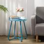 HollyHOME Small Round Patio Metal Side Snack Table, Accent Anti-Rust Steel Coffee Table for Garden, Modern Weatherproof Outdoor End Table, (H) 17.55'' x(D) 15.60'', Deep SkyBlue