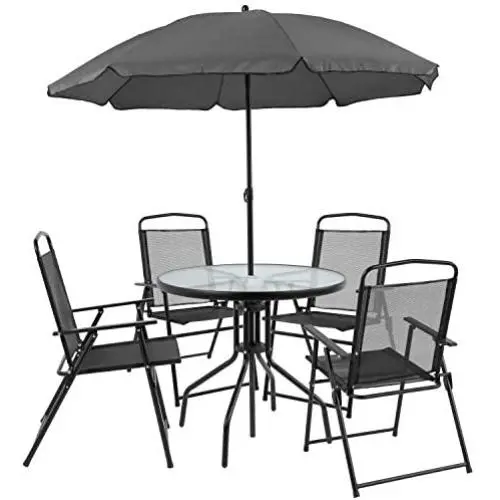 Flash Furniture Nantucket 6 Piece Black Patio Garden Set with Table, Umbrella and 4 Folding Chairs Flash Furniture Nantucket 6 Piece Black Patio Garden Set with Table, Umbrella and 4 Folding Chairs
