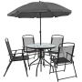Flash Furniture Nantucket 6 Piece Black Patio Garden Set with Table, Umbrella and 4 Folding Chairs