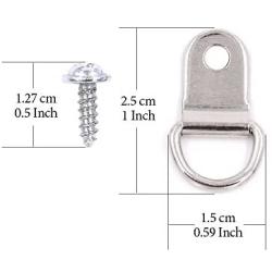 Rustark 110Pcs Silver Metal D Ring Picture Hangers Frame Hanging Hangers Single Hole with Screws for Picture Painting Frame Cross-Stitch