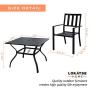 LOKATSE HOME 5 Piece Patio Dining Metal Outdoor Armrest Chairs and 37'' Larger Square Table Set Umbrella Hole 1.57'', Black
