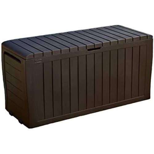 Keter Marvel Plus 71 Gallon Resin Outdoor Storage Box for Patio Furniture Cushion Storage, Brown