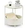 TOOLF End Table, Metal Nightstand, Sofa Side Snack Table, Coffee Round Table with Detachable Tray Top and Fabric Storage Basket, Scandi Style Table for Living Room Bedroom (Cream)