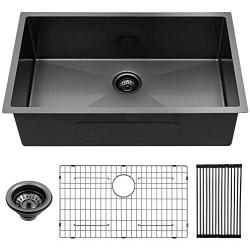 Lordear 32 Inch Black Kitchen Sink Undermount 16 Gauge Stainless Steel Gunmetal Black Single Bowk Kitchen Sink Basin