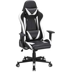 Yaheetech Functional Computer Gaming Chair Ergonomic High Back Racing Chair Leather Office Chair Height Adjustable Desk Chair with Lumbar Support Headrest & Armrest Black/White