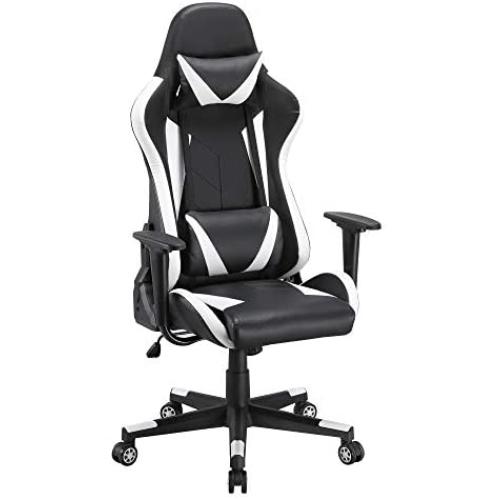 Yaheetech Functional Computer Gaming Chair Ergonomic High Back Racing Chair Leather Office Chair Height Adjustable Desk Chair with Lumbar Support Headrest & Armrest Black/White