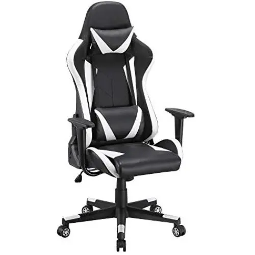 Yaheetech Functional Computer Gaming Chair Ergonomic High Back Racing Chair Leather Office Chair Height Adjustable Desk Chair with Lumbar Support Headrest & Armrest Black/White Yaheetech Functional Computer Gaming Chair Ergonomic High Back Racing Chair Leather Office Chair Height Adjustable Desk Chair with Lumbar Support Headrest & Armrest Black/White