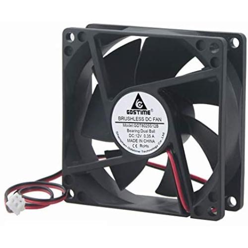 GDSTIME 4500RPM 8cm 80mm x 80mm x 25mm 12v Big Airflow High Speed Dual Ball Bearing Brushless DC Cooling Fan 2 Pin