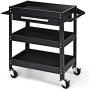 Goplus Service Tool Cart Tool Organizers, 330 LBS Capacity 3-Tray Rolling Utility Cart Trolley with Drawer, Industrial Commercial Service Cart, Mobile Storage Cabinet Organizer Dollies, Black