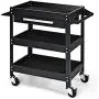Goplus Service Tool Cart Tool Organizers, 330 LBS Capacity 3-Tray Rolling Utility Cart Trolley with Drawer, Industrial Commercial Service Cart, Mobile Storage Cabinet Organizer Dollies, Black Goplus Service Tool Cart Tool Organizers, 330 LBS Capacity 3-Tray Rolling Utility Cart Trolley with Drawer, Industrial Commercial Service Cart, Mobile Storage Cabinet Organizer Dollies, Black