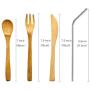 Natural Bamboo To Go Cutlery Set- Washable Reusable Utensils, 7.5 inch bamboo spoon fork knife with Metal Straw, Cleaning Brush Carry Pouch, Eco-Friendly Travel Flatware Kit