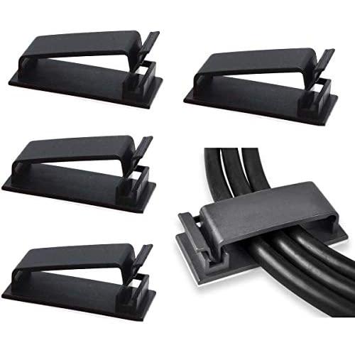 50-Pcs Self Adhesive Cable Management Clips, SOULWIT Cable Organizers Wire Clips Cord Holder for TV PC Laptop Ethernet Cable Desktop Home Office (Black)