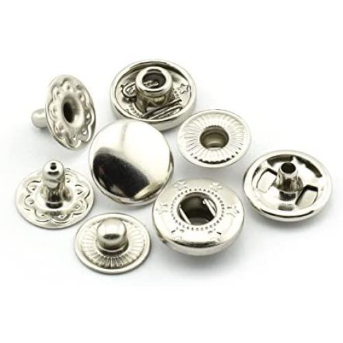 60 Sets 10mm Metal Snap Fasteners Press Stud Rounded Sewing Rivet Buttons Clothing Leather Craft DIY Poppers Silver