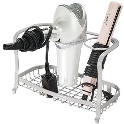 mDesign Metal Hair Care & Styling Tool Organizer Holder - 3 Sections - Bathroom Vanity Countertop Storage for Hair Dryer, Flat Irons, Curling Wands, Hair Straighteners - Light Gray mDesign Metal Hair Care & Styling Tool Organizer Holder - 3 Sections - Bathroom Vanity Countertop Storage for Hair Dryer, Flat Irons, Curling Wands, Hair Straighteners - Light Gray