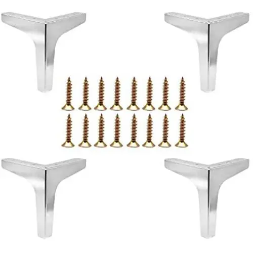 Pack of 4 Furniture Legs, 6 inch/ 15cm Height Sofa Legs Metal Chrome Polished Triangle Furniture Feet with Screws for Table Cabinet Cupboard Couch Bookcase Chair Ottoman DIY Replacement Parts