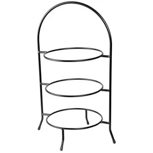 Creative Home Iron Works 3-Tier Metal Dinner Plate Rack Party Food Server, 20'' H, Black