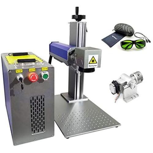 50Watt Fiber Laser Engraving Machine, Max Raycus Fiber Laser Engraver for Metal, Jewerly, Carbon Steel and Nonmetal Etching, Rotary included MCWlaser