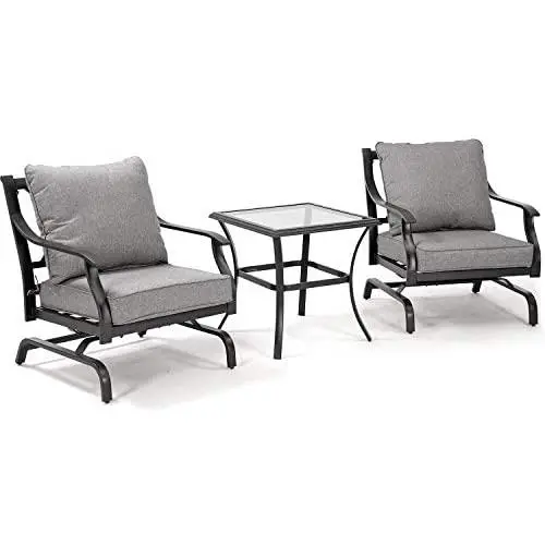 Grand patio 3 PCS Outdoor Patio Furniture Set Metal K/D Chat Set Swing Rocking Patio Chair Wrought Iron Chair Set with Gray Water Resistant Cushions for Garden Lawn & Poolside Grand patio 3 PCS Outdoor Patio Furniture Set Metal K/D Chat Set Swing Rocking Patio Chair Wrought Iron Chair Set with Gray Water Resistant Cushions for Garden Lawn & Poolside