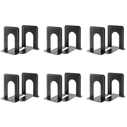 MaxGear Book Ends Universal Premium Bookends for Shelves, Non-Skid Bookend, Heavy Duty Metal Book End, Book Stopper for Books/Movies/CDs/Video Games, 6 x 4.6 x 6 in, Black (6 Pairs/12 Pieces, Large)