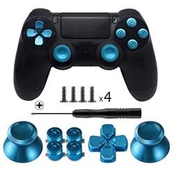 TOMSIN Metal Buttons for DualShock 4, Aluminum Metal Thumbsticks Analog Grip & Bullet Buttons & D-pad for PS4 Controller (Blue)