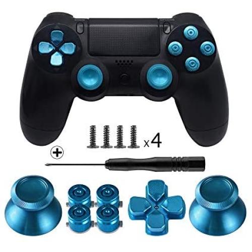 TOMSIN Metal Buttons for DualShock 4, Aluminum Metal Thumbsticks Analog Grip & Bullet Buttons & D-pad for PS4 Controller (Blue)