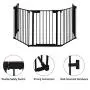 Costzon Baby Safety Gate, 115 Inch Length 5 Panel Adjustable Wide Fireplace Fence, BBQ Metal Fire Gate, Pet Isolation Fence with Walk-Through Door, Freestanding Hearth Gate (Black, Medium)