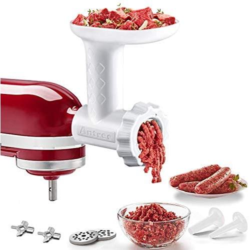 Food Meat Grinder Attachments for KitchenAid Stand Mixers, Durable Meat Grinder, Sausage Stuffer Attachment Compatible with All KitchenAid Stand Mixers, includes 2 Sausage Stuffer Tubes, White